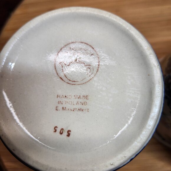 Polish Pottery Coffee Cups/Mugs Blue Daisy Hand Made Set of 2 New - Picture 6 of 6